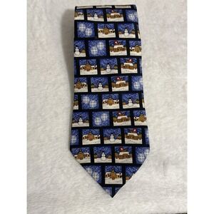 Save The Children Tie Mens Silk‎ Blue Scenes Of Christmas 10% Goes To Charity